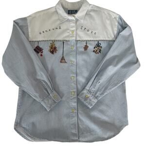 Vintage Bill Blass Medium Cotton Button Up Shirt Striped Autumn Cottage Core